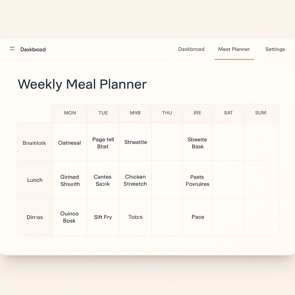 MealPrep weekly meal planner and grocery checklist interface